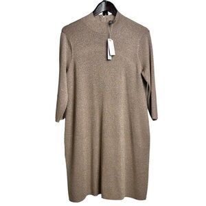 Chico's Travelers Size 1 Metallic Knit Turtleneck Dress Long Sleeve Vacation